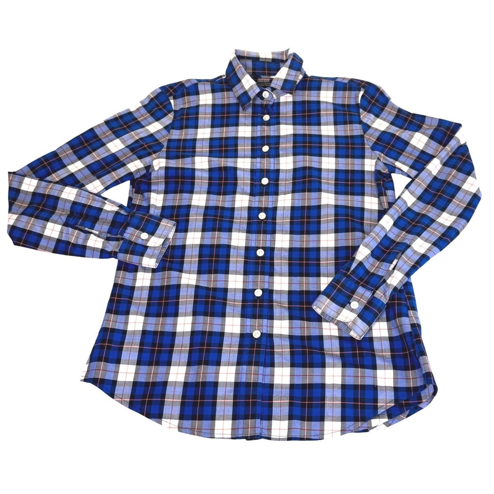 Banana Republic Plaid Button‎ Down Women XS Soft Wash Long Sleeve Blue White Top